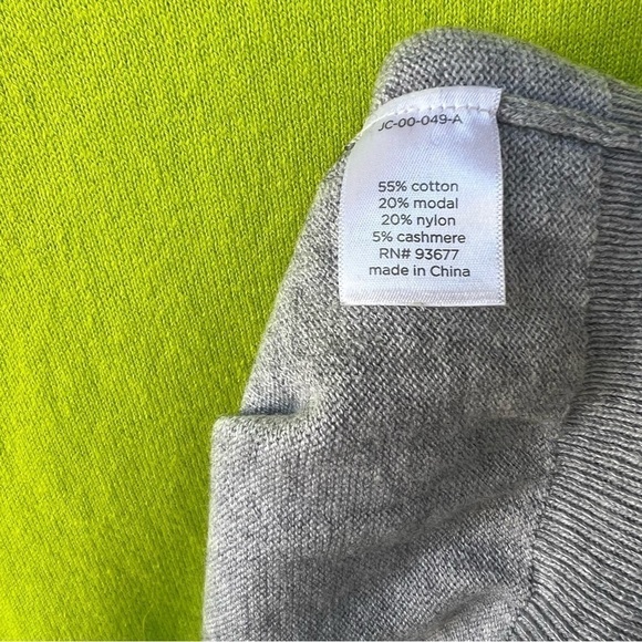 CLEARANCE CASHMERE COLORBLOCK PULLOVER SWEATER GRAY CHARTREUSE GREEN LARGE EUC - Picture 6 of 6